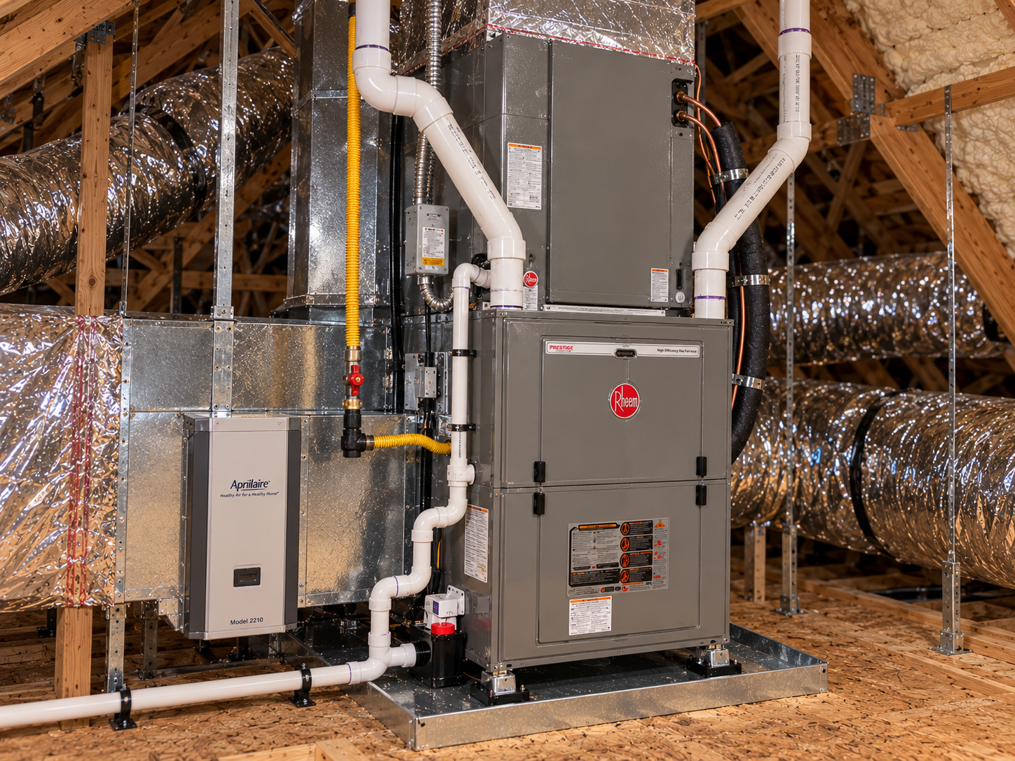 Rheem furnace and air handler installed in an attic